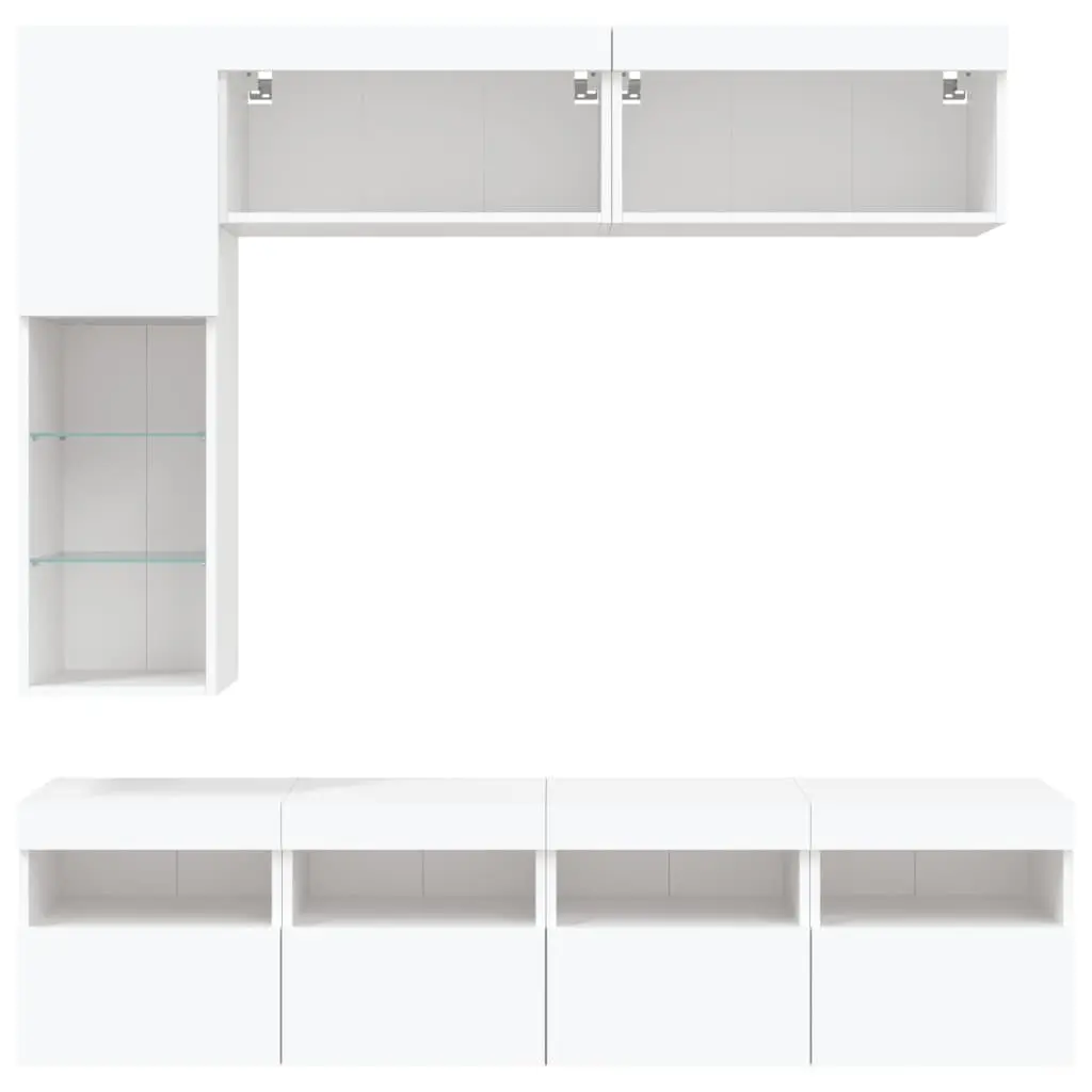 TV Wall Cabinet Set Engineered Wood 7 Piece White