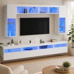 8-Piece TV Wall Cabinet Set with RGB LED Lights - White