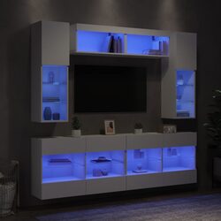 Sturdy 6 Piece White TV Wall Cabinet with RGB LED Lights