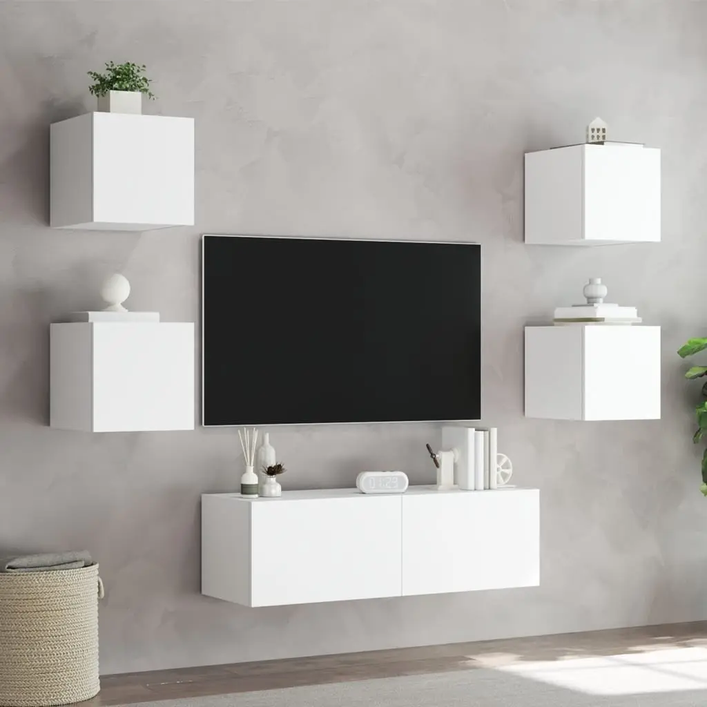 5 Piece TV Wall Cabinets with RGB LED Lights Living Room Storage White