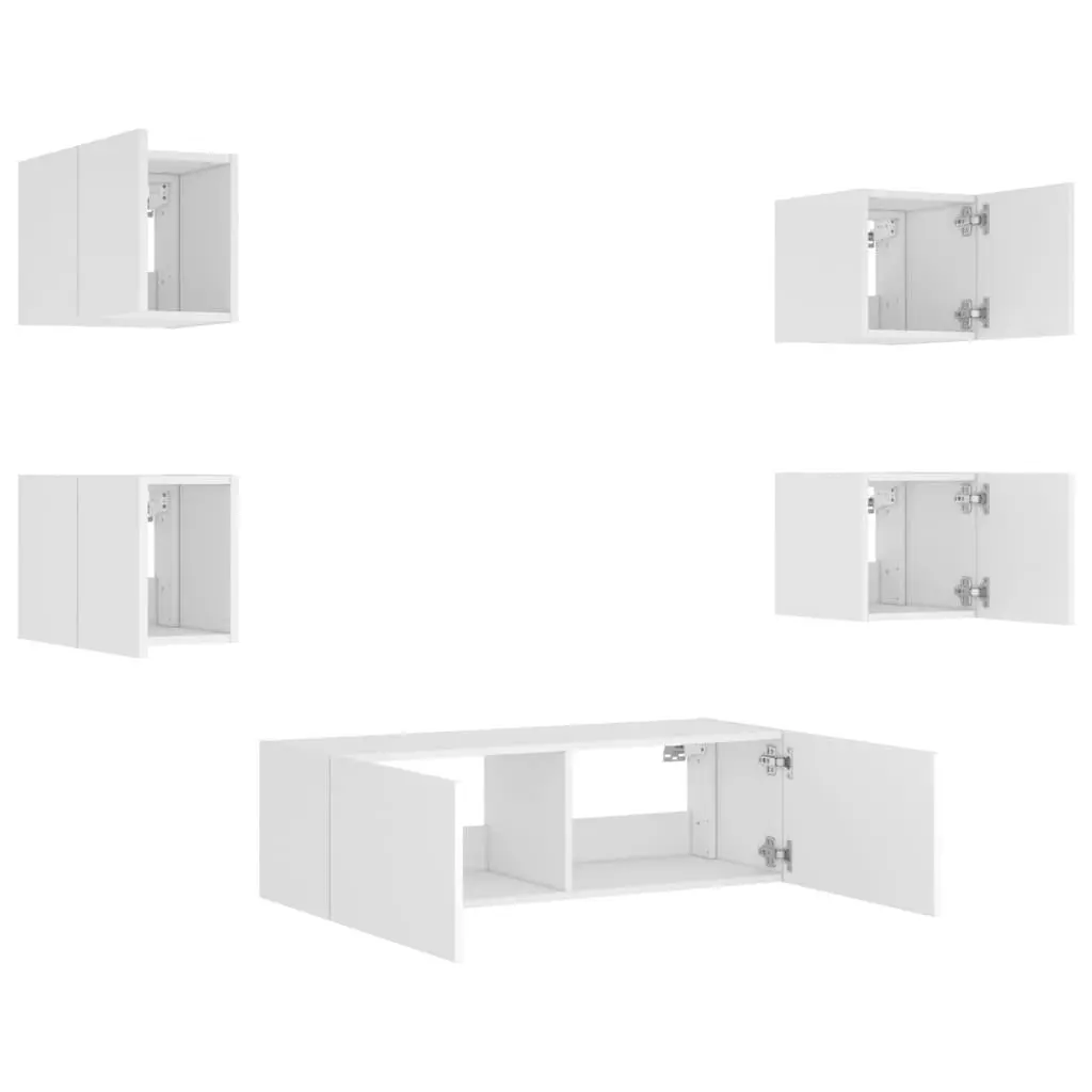 5 Piece TV Wall Cabinets with RGB LED Lights Living Room Storage White