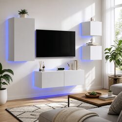 4 Floating Storage Units with RGB LED Lights in White