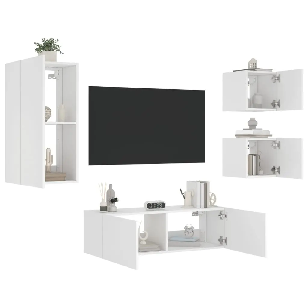 4 Floating Storage Units with RGB LED Lights in White