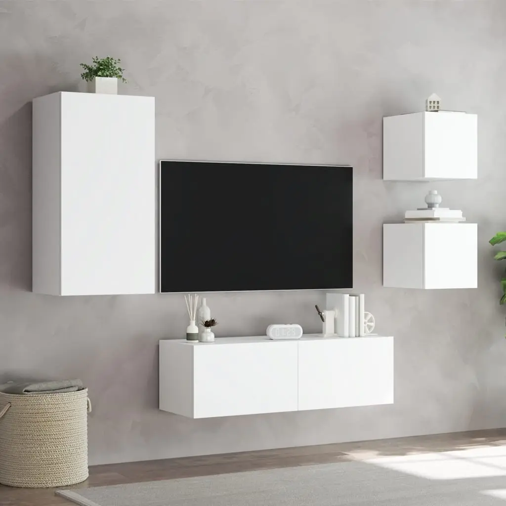 4 Floating Storage Units with RGB LED Lights in White