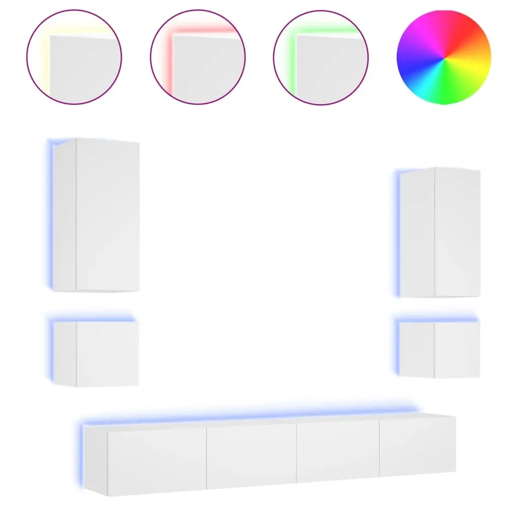6-Piece White Wall Cabinets with RGB LED Lights