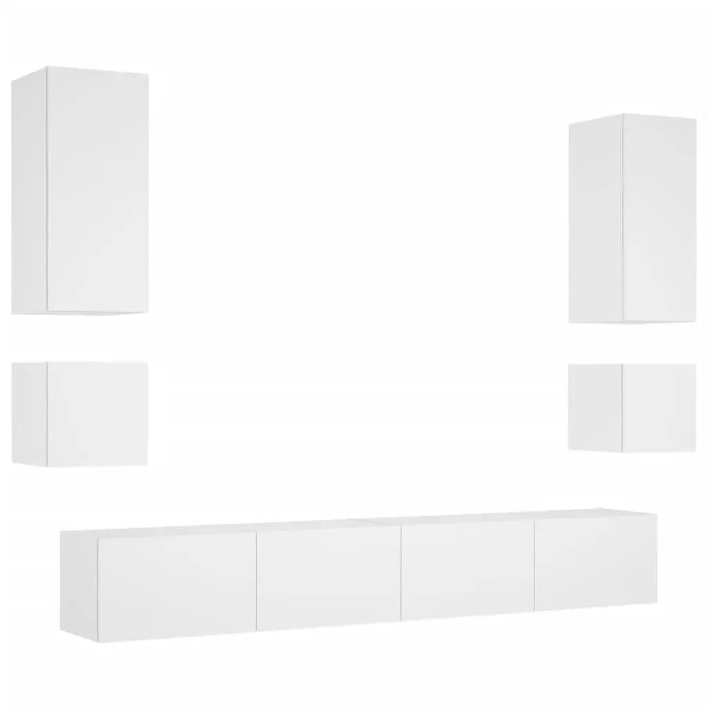 6-Piece White Wall Cabinets with RGB LED Lights
