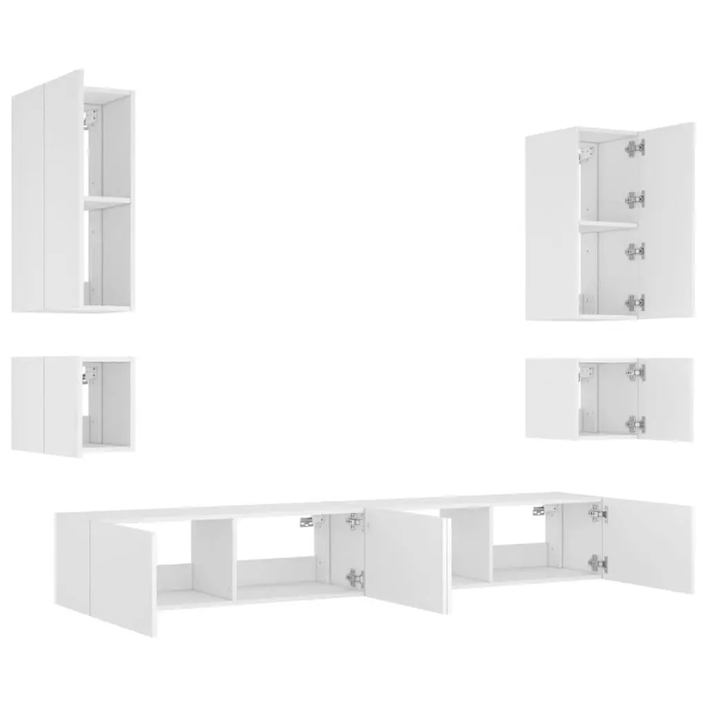 6-Piece White Wall Cabinets with RGB LED Lights