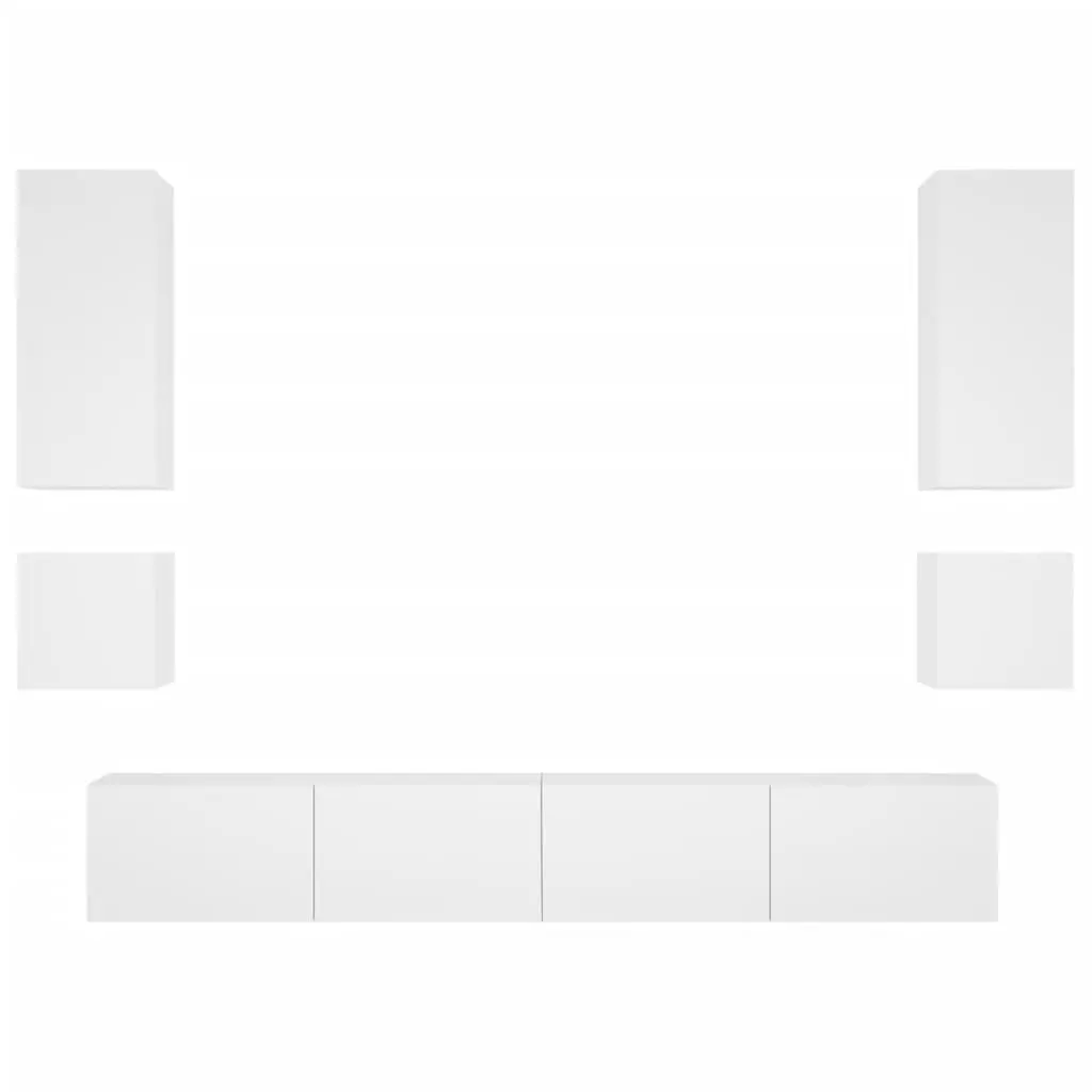 6-Piece White Wall Cabinets with RGB LED Lights