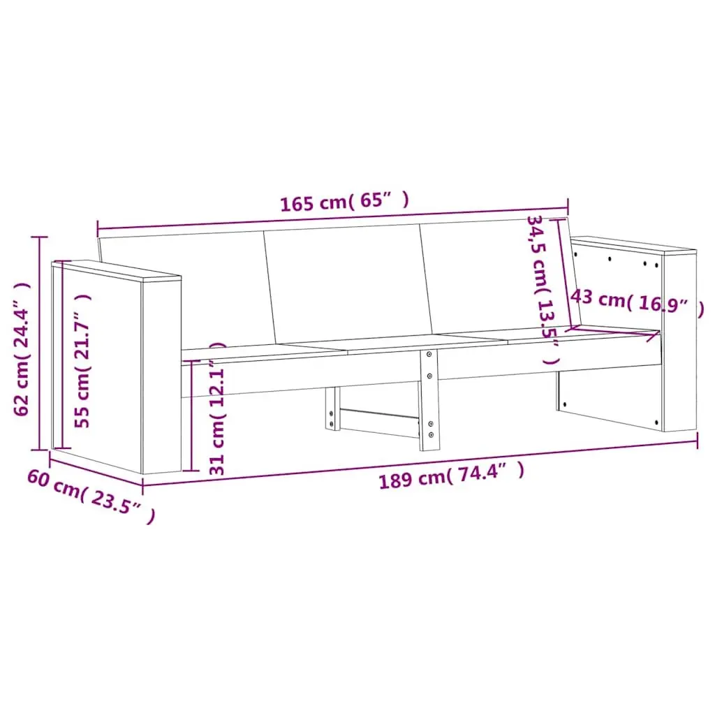 2 Piece Garden Lounge Set Solid Pine Wood White