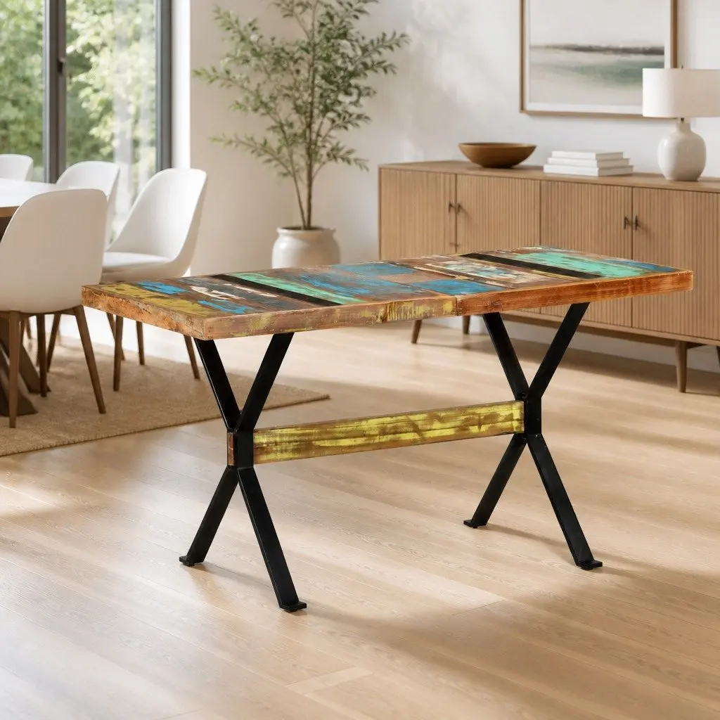 Dining Table 140x70x76 cm Solid Reclaimed Wood Industrial Kitchen Room Furniture