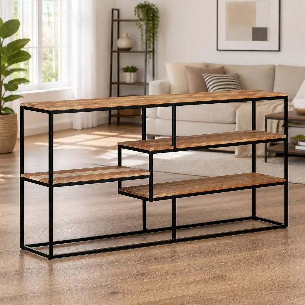 Industrial Acacia Wood Sideboard with Steel Frame 150x30x75 cm