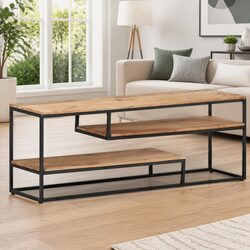 Sturdy Brown Solid Wood TV Cabinet with Industrial Style