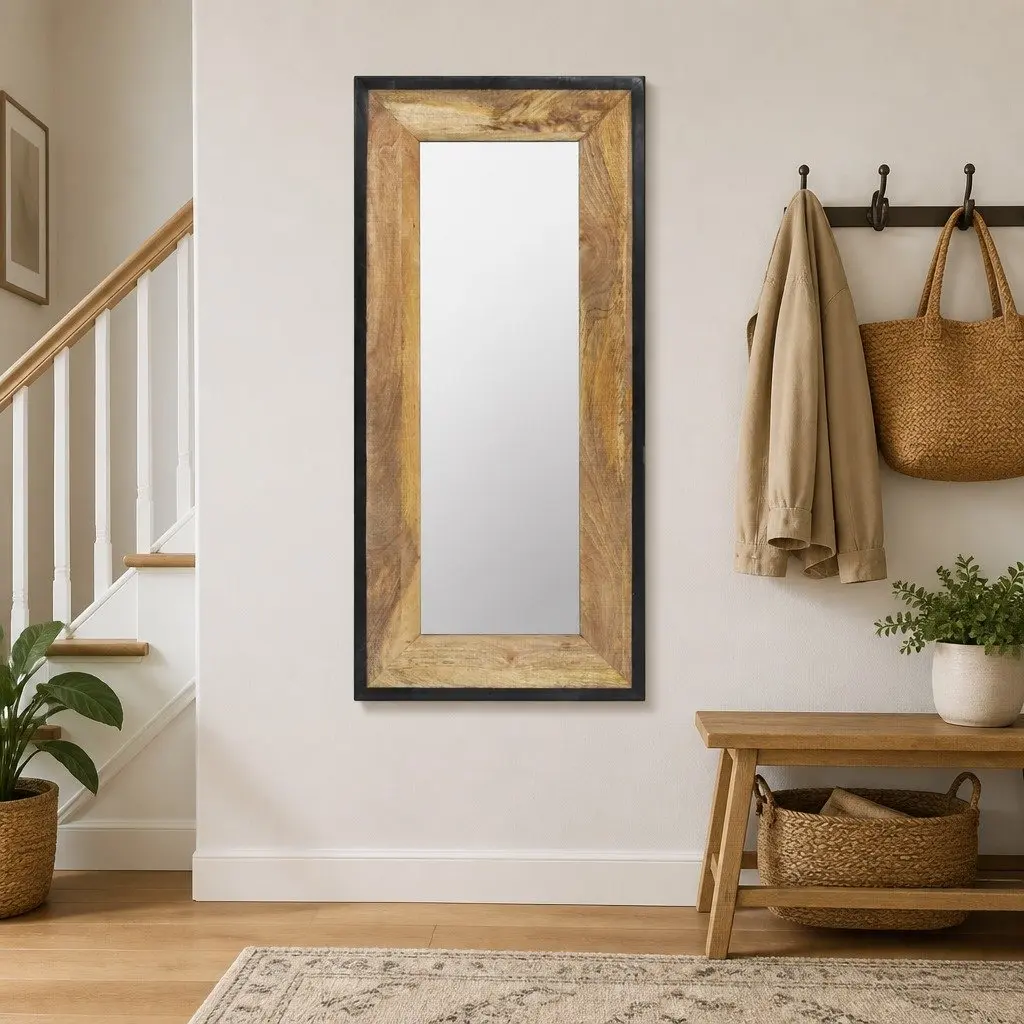 Brown Wall Mirror in Solid Mango Wood 110x50cm