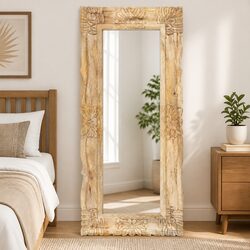 Hand-Carved Solid Mango Wood Mirror 110x50 cm Brown