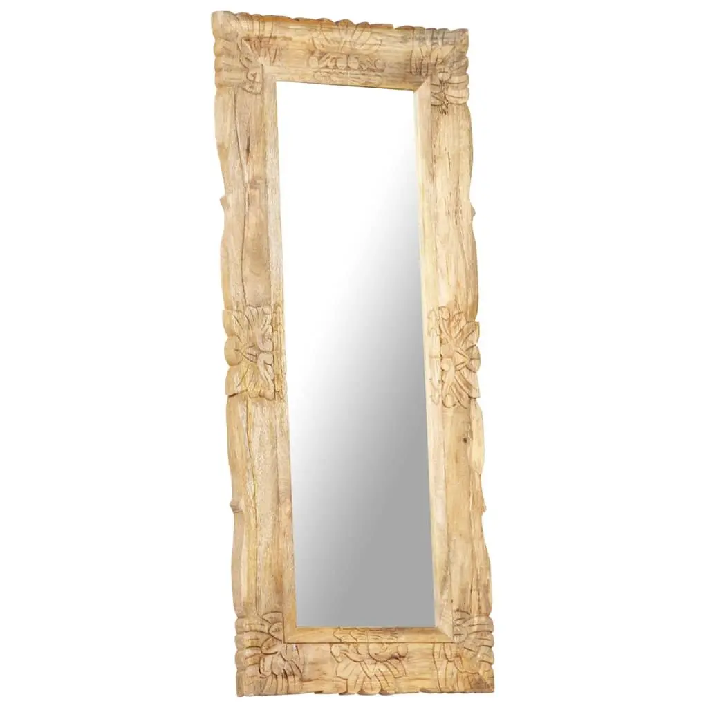 Mirror Solid Mango Wood 110x50 cm Brown Hand-Carved Wall Mounted Home Decor