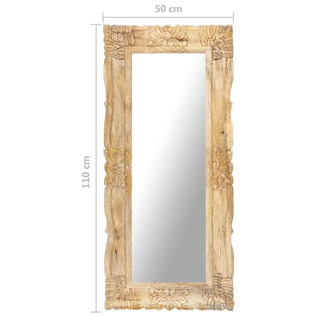 Mirror Solid Mango Wood 110x50 cm Brown Hand-Carved Wall Mounted Home Decor