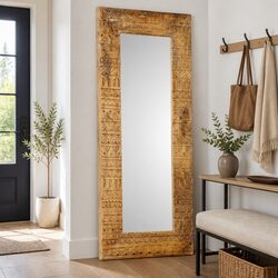 Sturdy Hand-Carved Wooden Mirror 110x50cm Brown
