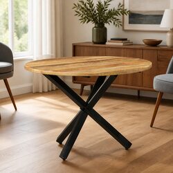 Sturdy Round Dining Table 100x100x75cm in Brown