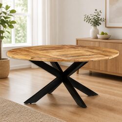 Round Dining Table 175cm Kitchen Dinner Furniture Rough Mango Wood Brown