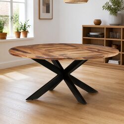 Round Dining Table 175cm Acacia Wood Kitchen Dinner Furniture Brown Honey