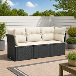 Durable 3 Piece Garden Sofa Set in Black Poly Rattan