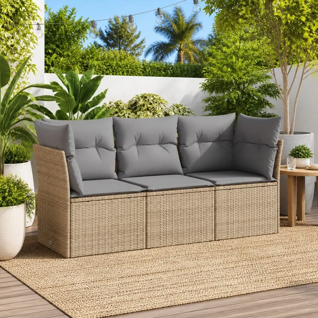 Beige Modular Outdoor Garden Sofa Set 3 Pieces