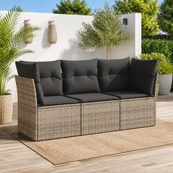 Grey Poly Rattan 3-Piece Outdoor Garden Sofa Set
