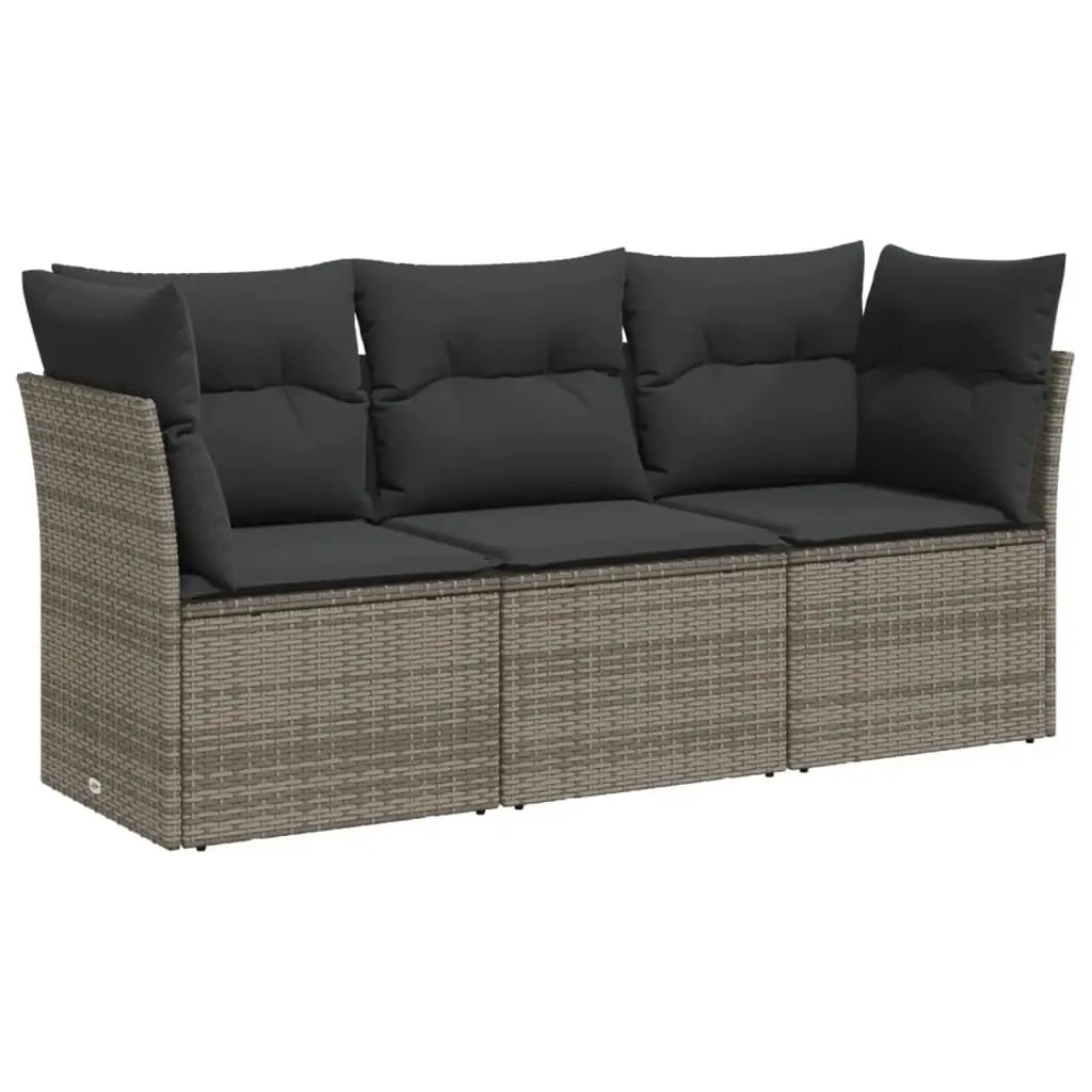Grey Poly Rattan 3-Piece Outdoor Garden Sofa Set