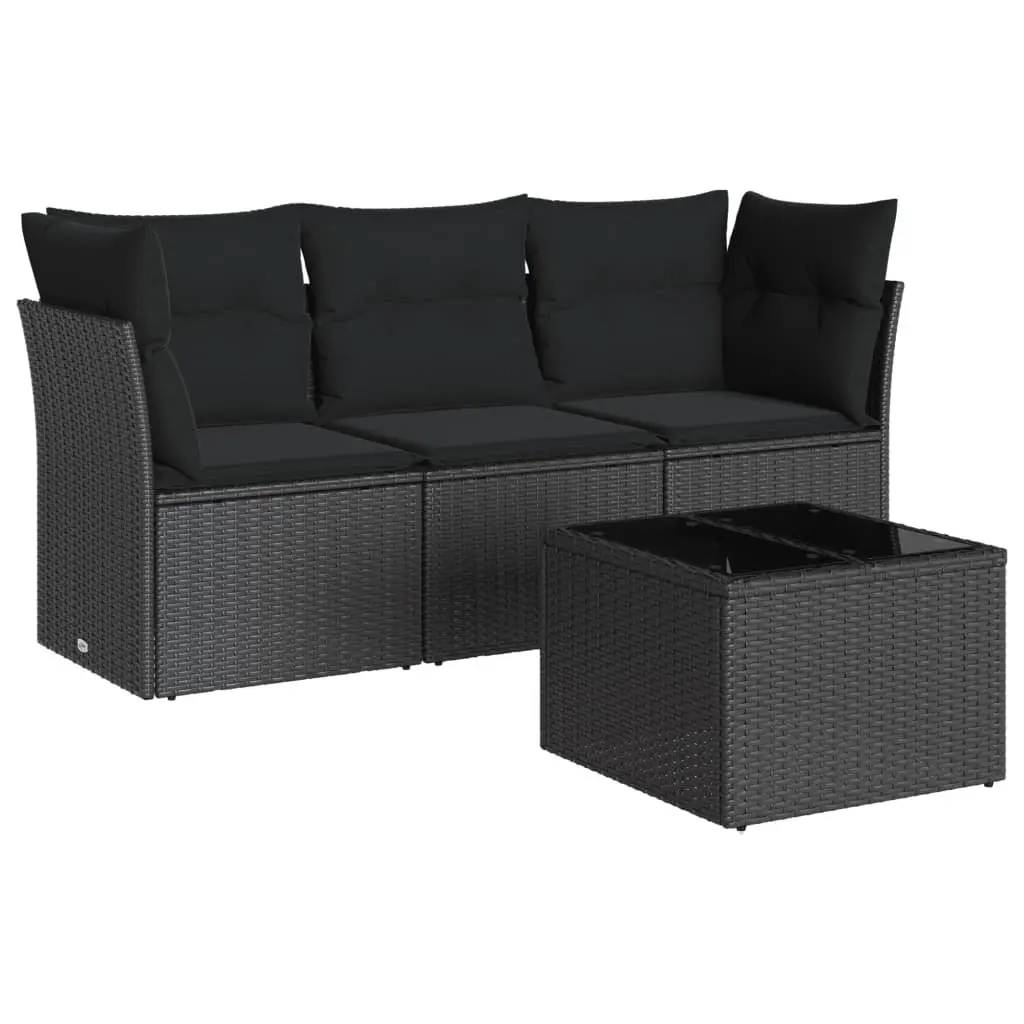 4 Piece Garden Sofa Set PE Rattan Black Modular Outdoor Furniture with Cushions