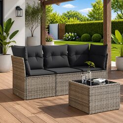 Durable 4 Piece Grey Garden Sofa Set with Cushions