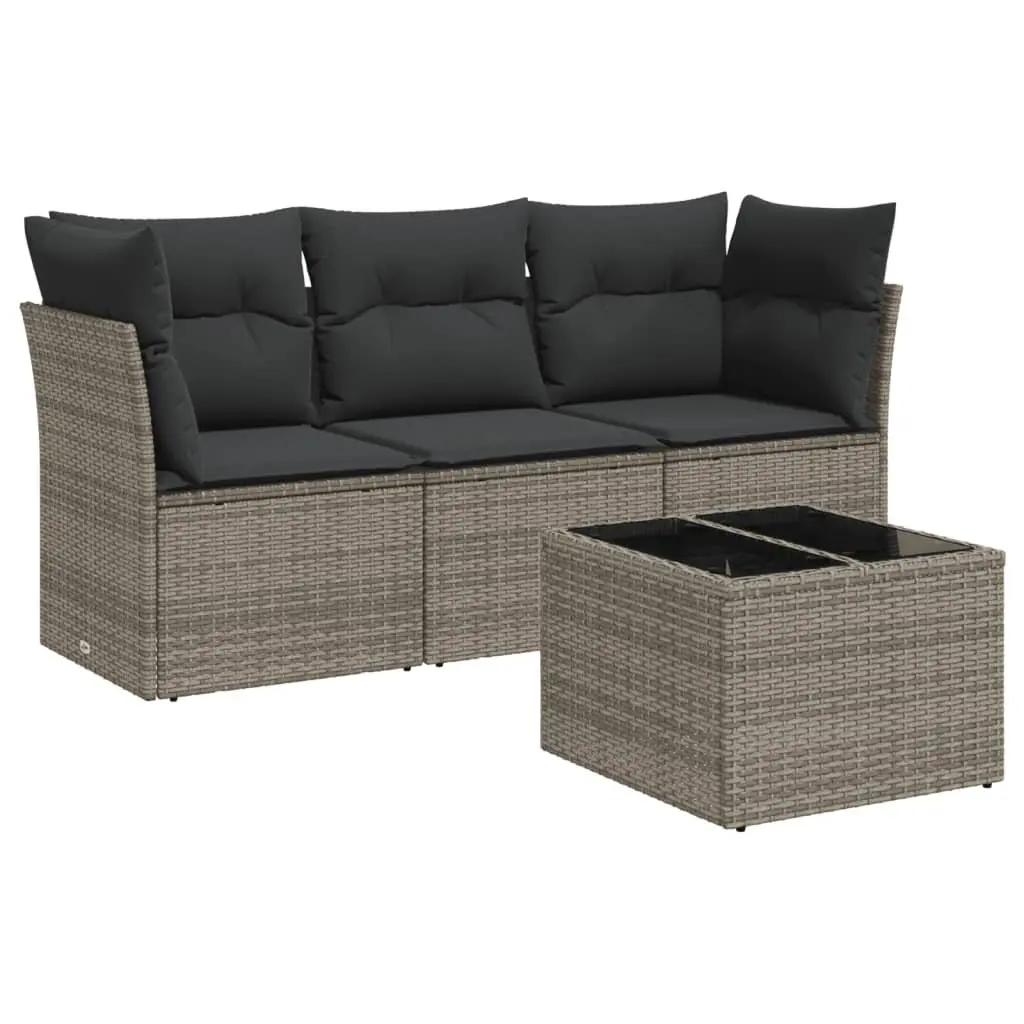 4 Piece Garden Sofa Set PE Rattan Grey Outdoor Patio Furniture