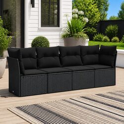 Durable Garden Sofa Set 4 Piece Black Outdoor Furniture