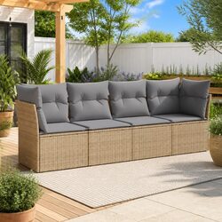 Beige Poly Rattan Outdoor Sofa Set 4 Pieces with Cushions