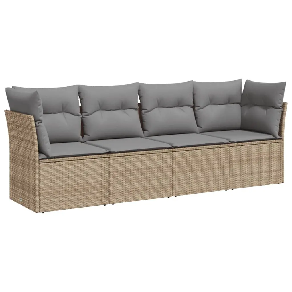 Beige Poly Rattan Outdoor Sofa Set 4 Pieces with Cushions