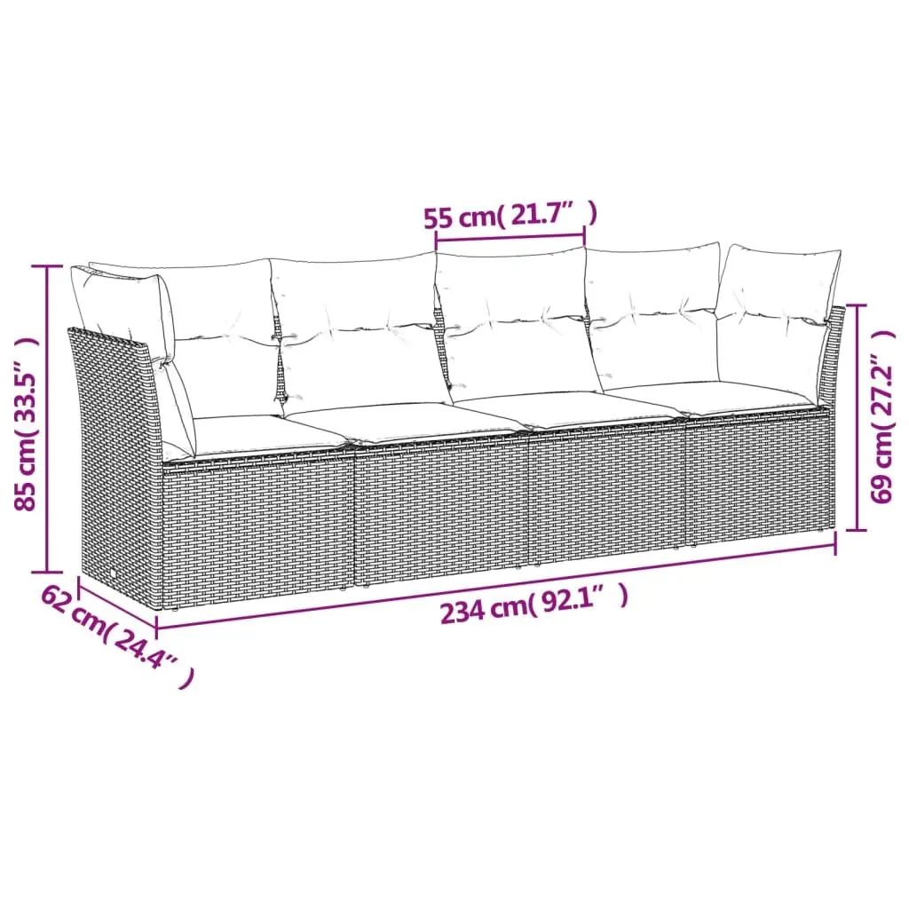 Beige Poly Rattan Outdoor Sofa Set 4 Pieces with Cushions