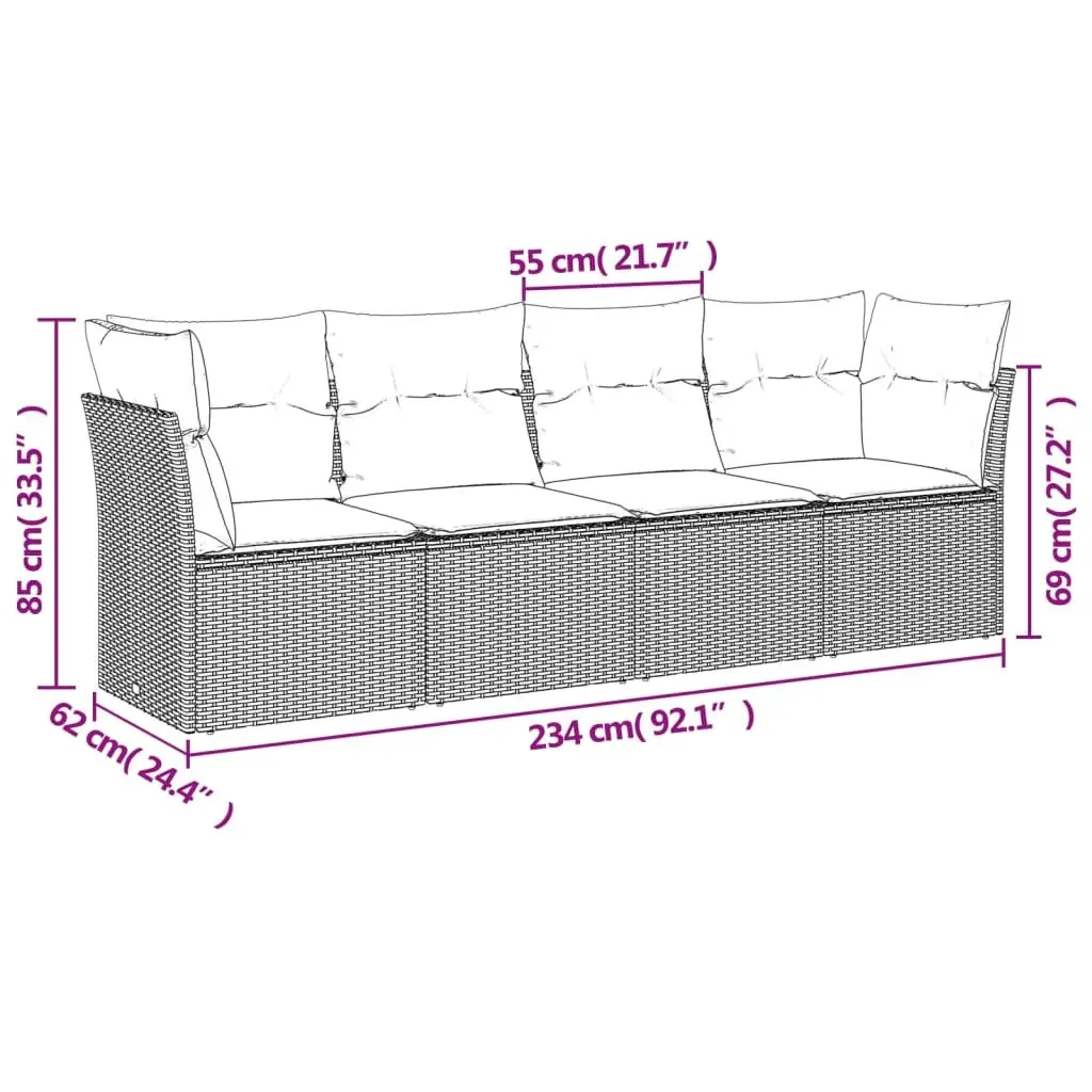 4-Piece Grey Garden Sofa Set with Cushions