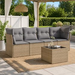 5 Piece Beige Garden Sofa Set with Cushions