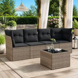 Durable 5-Piece Grey Garden Sofa Set with Rattan
