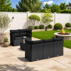 Premium 6 Piece Black Poly Rattan Garden Sofa Set