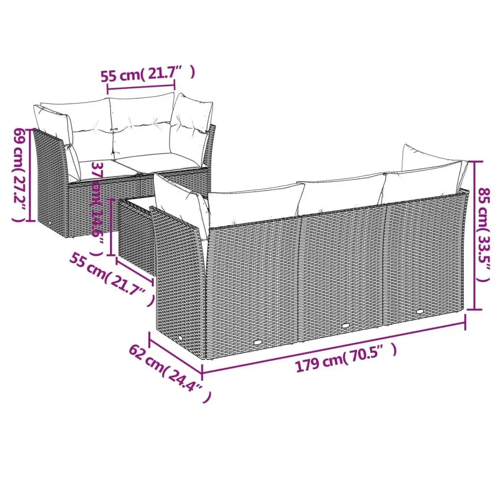 6 Piece Black Poly Rattan Garden Sofa Set