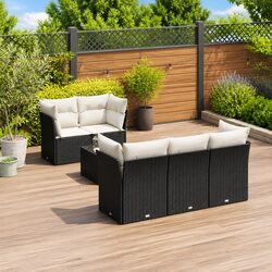 Durable 6 Piece Black Poly Rattan Garden Sofa Set