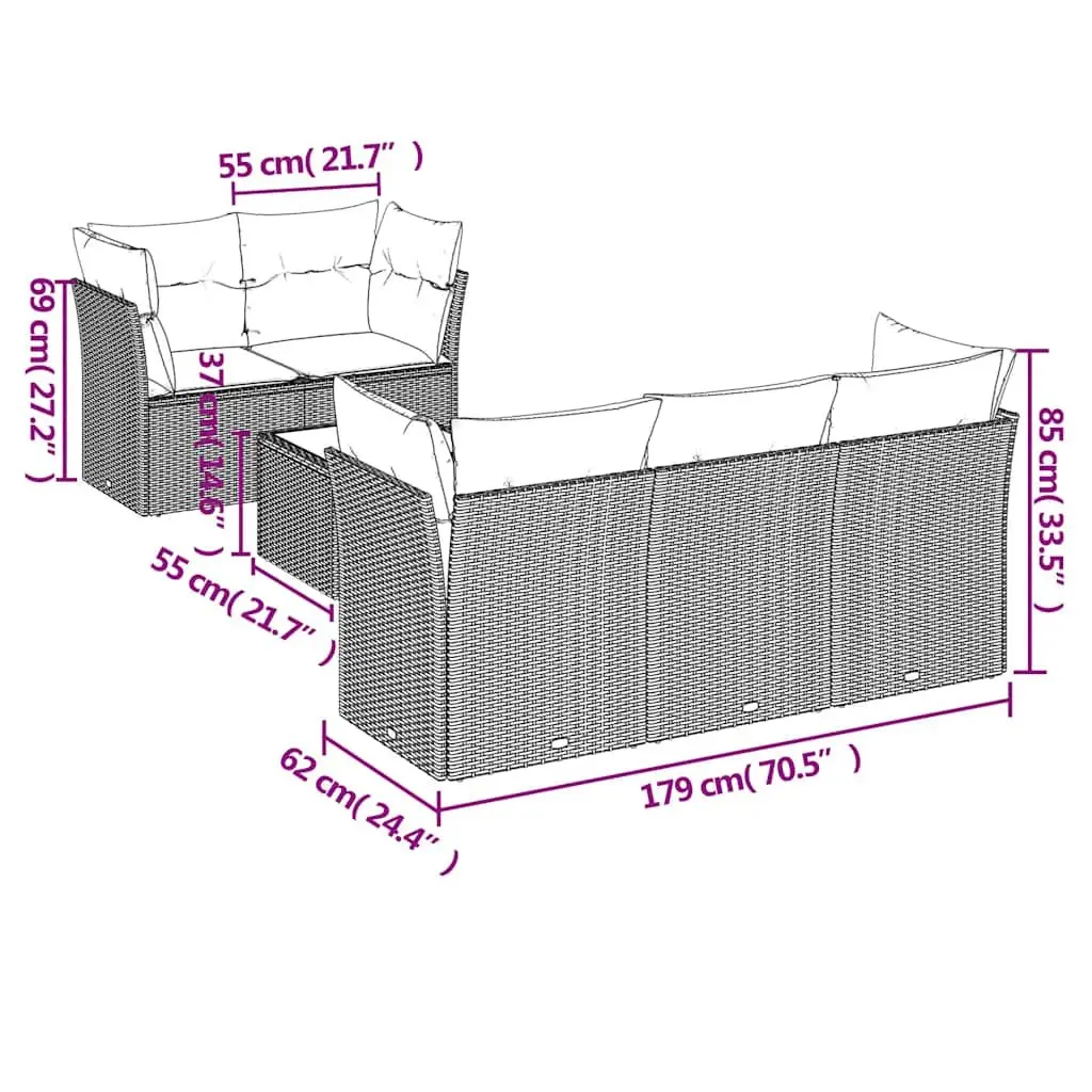 6 Piece Garden Sofa Set PE Poly Rattan Black Outdoor Furniture