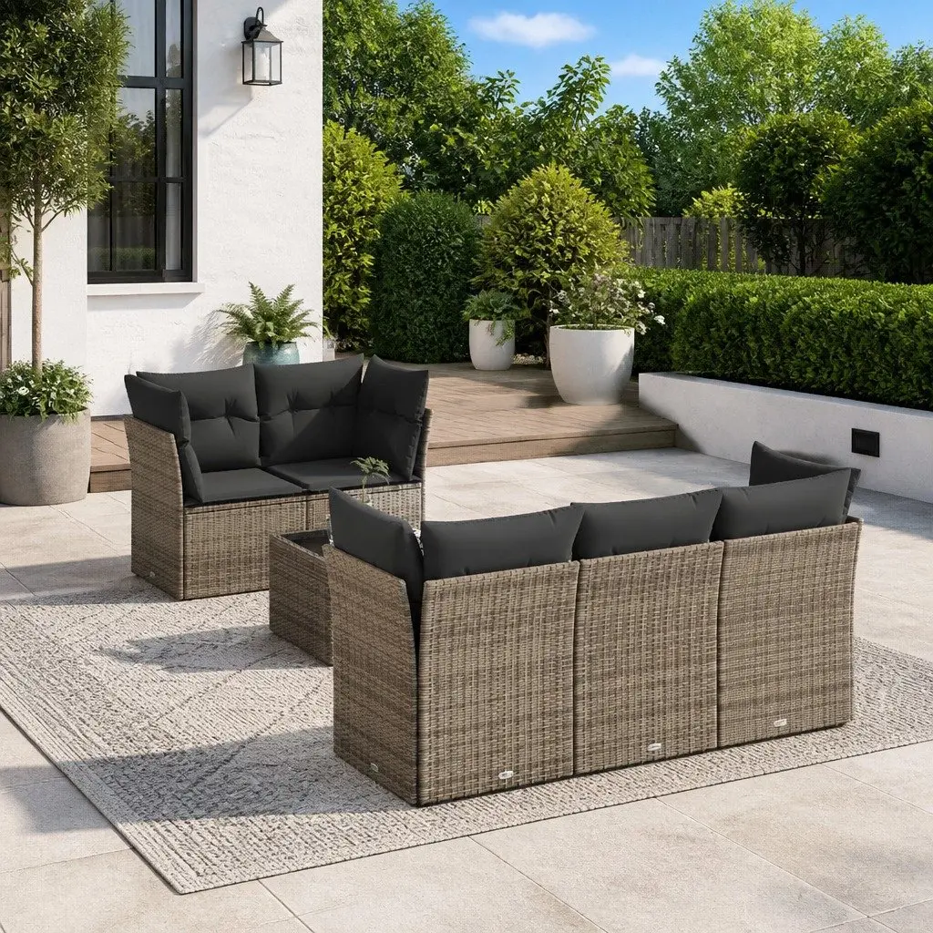 Garden Sofa Set PE Rattan 6 Piece Outdoor Furniture Grey with Cushions