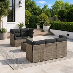 6 Piece Grey Poly Rattan Garden Sofa Set with Cushions