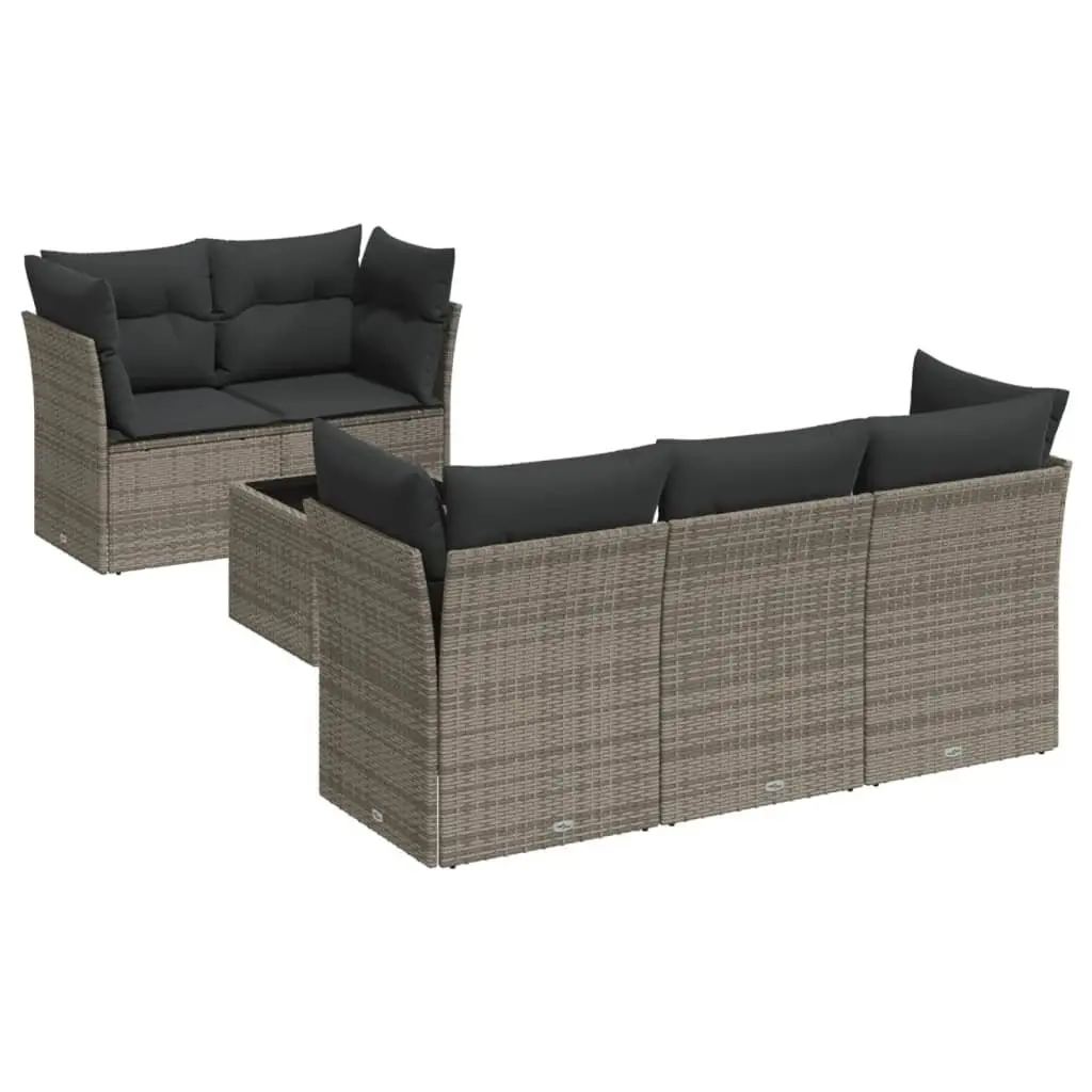 Garden Sofa Set PE Rattan 6 Piece Outdoor Furniture Grey with Cushions