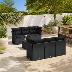 7-Piece Black Garden Sofa Set for Outdoor Comfort