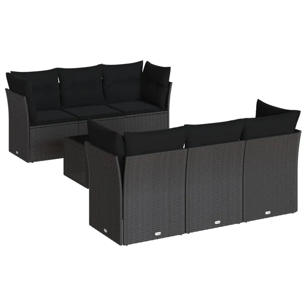 Garden Sofa Set PE Rattan 7 Piece Outdoor Furniture Patio Sectional Black