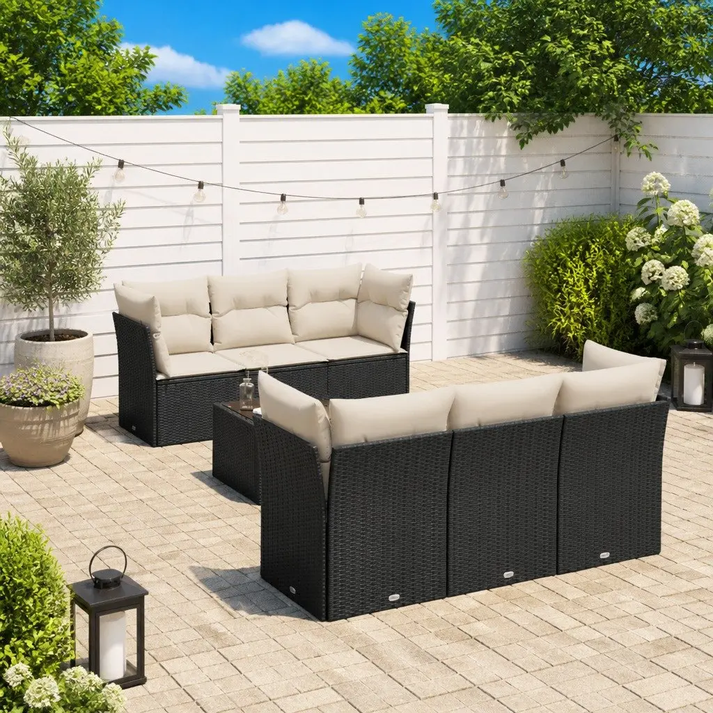 7-Piece Modular Garden Sofa Set in Black Poly Rattan