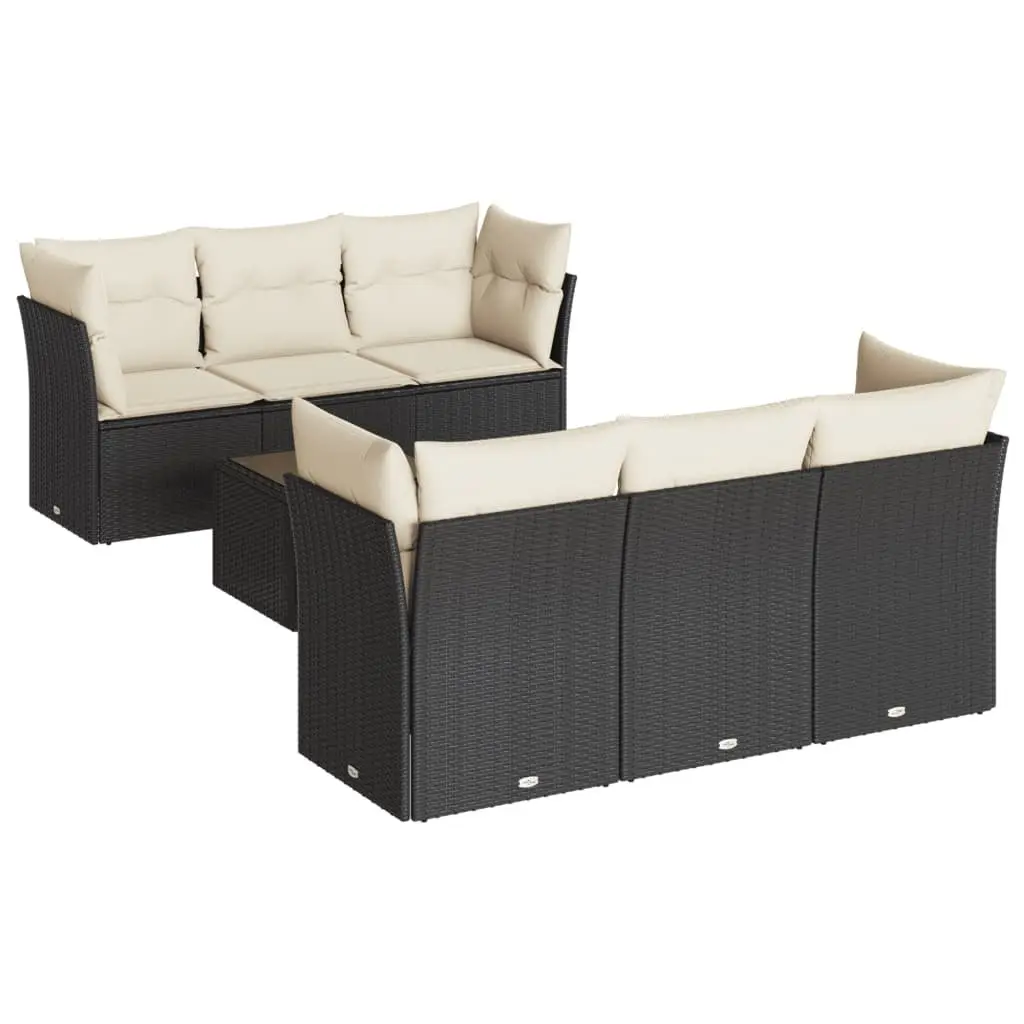 7-Piece Modular Garden Sofa Set in Black Poly Rattan