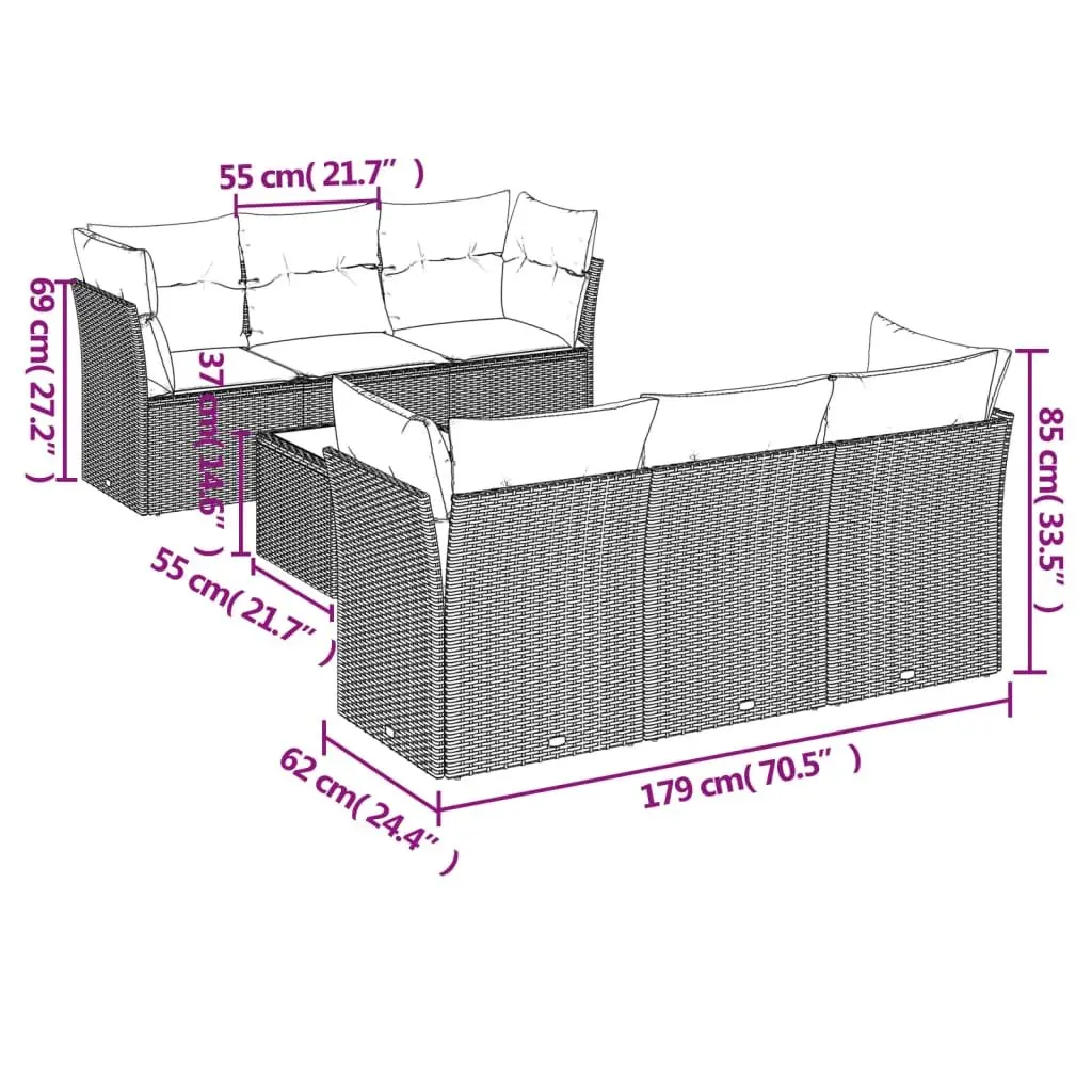 7-Piece Modular Garden Sofa Set in Black Poly Rattan
